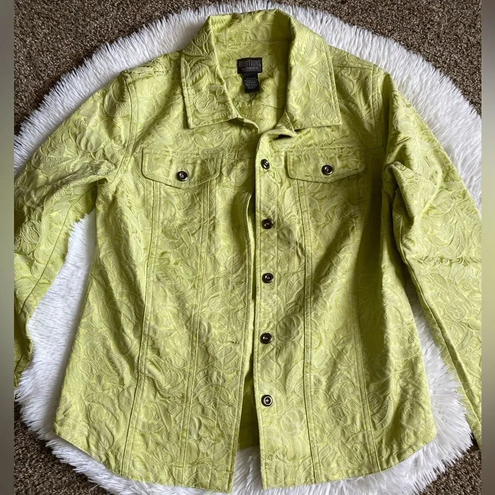 Additions by Chico’s Jacket Embroidered Button Front Lime Green Womens Medium - Picture 5 of 8